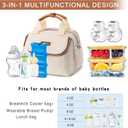 Breastmilk Cooler Bag with Ice Pack Fits 6 Baby Bottles up to 9 Ounce, Wearable Breast Pumps Cooler Bag for Nursing Mom Daycare, Work, Travel- Cream