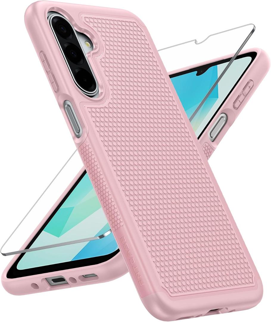 FNTCASE for Galaxy A17/A16 5G Phone Case - Samsung A17 Military Grade Drop Protection, 14ft Drop Tested, Screen Protector Included, Anti-Slip Matte Textured, TPU+PC Dual Layer Shockproof Cover (Pink)