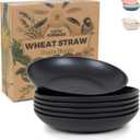 Grow Forward Premium Wheat Straw Pasta Bowls - 30oz Unbreakable Wide & Shallow Dinner Plate Bowls Set of 6 - Microwave Safe Reusable Plastic Pasta Bowls for Kids, Adults, Salad, Camping, RV - Midnight