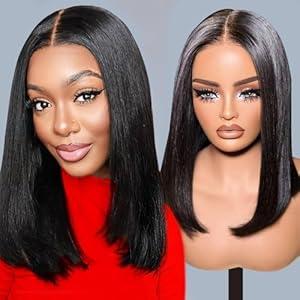 Black Bob Wigs for Black Women 13x4x1 T Part Synthetic Lace Front Wigs 14 Inch Straight Blunt Cut Synthetic Wigs for Party and Daily Use