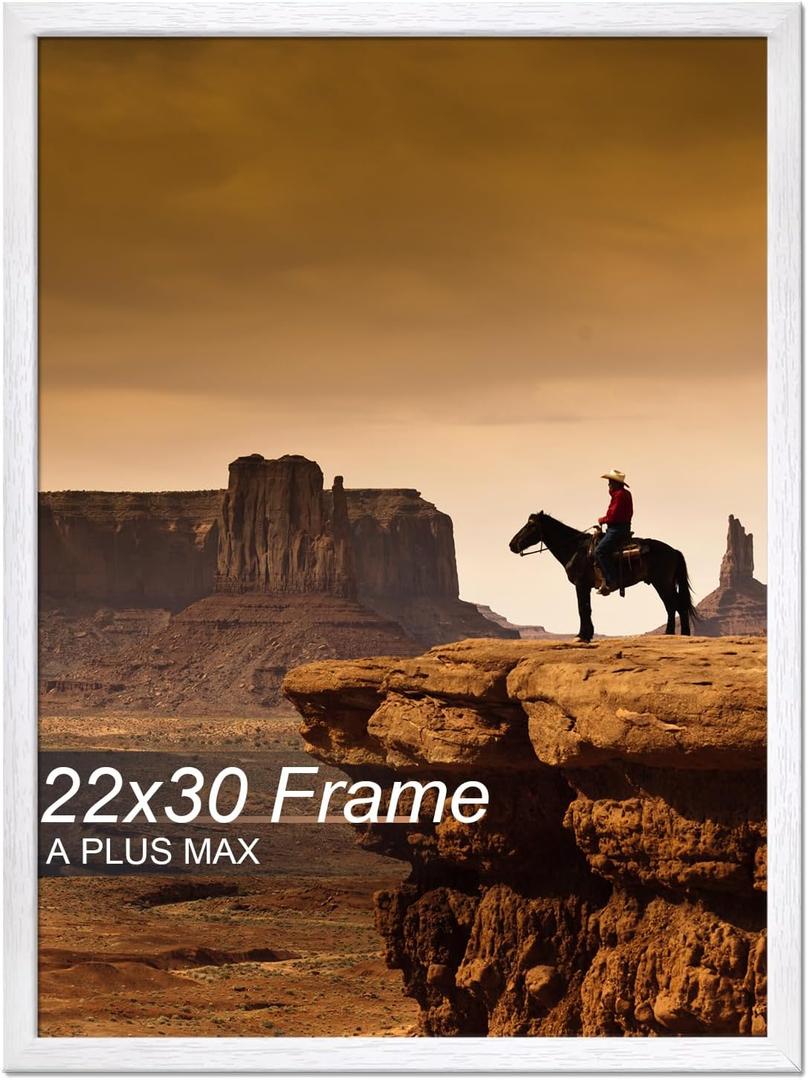 A PLUS MAX 22x30 Picture Frame White Light Weight Wall Mount | 22 x 30 Inch White Wood-grain Engineered Wood Material Frame for 22by30 Rectangular Photo Poster - 1 Pack/White/22x30