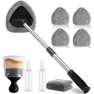 Car Windshield Cleaning Tools, Expandable Car Window Cleaner kit with 4 Reusable Microfiber Pads, Windshield Cleaning Wand Tool, Auto Interior Dust Brush, for Trucks, SUVs, RVs etc (grey) Car Windshield Cleaning Tools, Expandable Car Window Cleaner kit with 4 Reusable Microfiber Pads, Windshield Cleaning Wand Tool, Auto Interior Dust Brush, for Trucks, SUVs, RVs etc (grey)