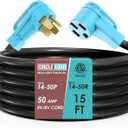CircleCord 50 Amp 15 Feet RV/EV Extension Cord, Heavy Duty 6/3+8/1 Gauge STW Wire, NEMA 14-50P/R Suit for Tesla Model 3/S/X/Y EV Charging and RV Trailer Campers