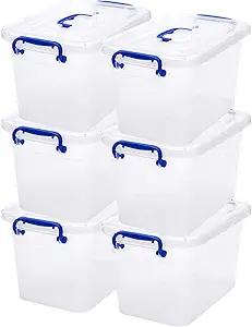 6-Pack Clear Storage Box 7 Quart, Plastic Storage Latch Bins with Handle 6.5 Liter