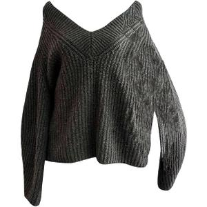 Verdusa Women's Oversized Sweaters V Neck Long Sleeve Casual Knitted Pullover Tops Dark Grey Medium