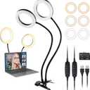 Dual Ring Light for Laptop, Computer, UPXDUMI 6 inch Desk Circle Light with Flexible Arm for Video Conferencing, Zoom Meetings, Streaming, Webcam Lighting, Video Recording, Photography, Makeup