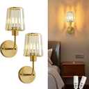 Hardwired Crystal Wall Sconces Set of Two - Dimmable Wall Light Fixtures 3000K, Warm White, for Hallway, Bathroom, Living Room, Bedroom, Brass, 13 Inch