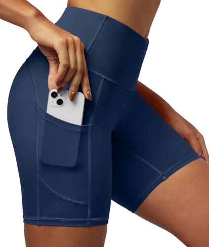 IUGA Biker Shorts Women 6" Workout Shorts Women with Pockets High Waisted Yoga Running Gym Spandex Compression Navy Blue