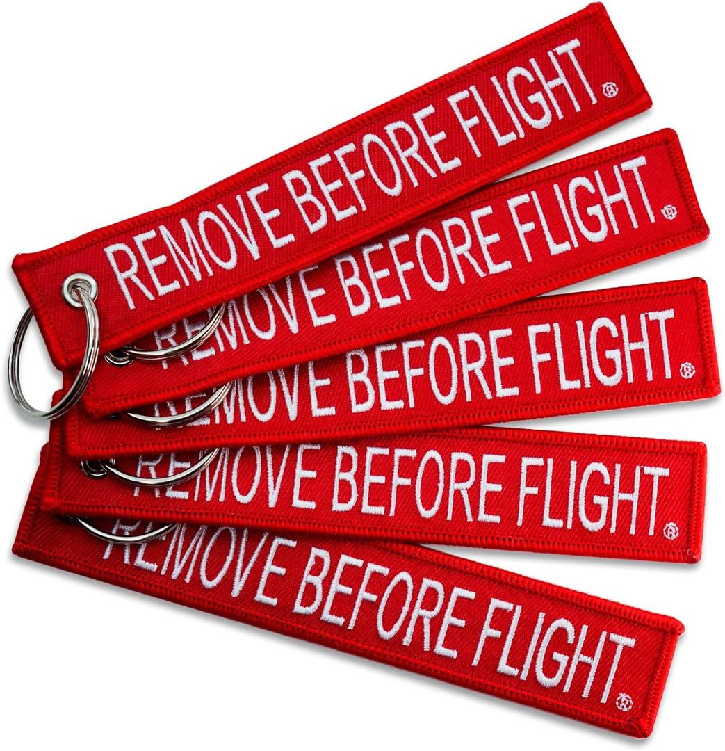 AIXEPA 5x Remove Before Flight Red/White Key Chain 5.5" x 1" by (5 Pack)