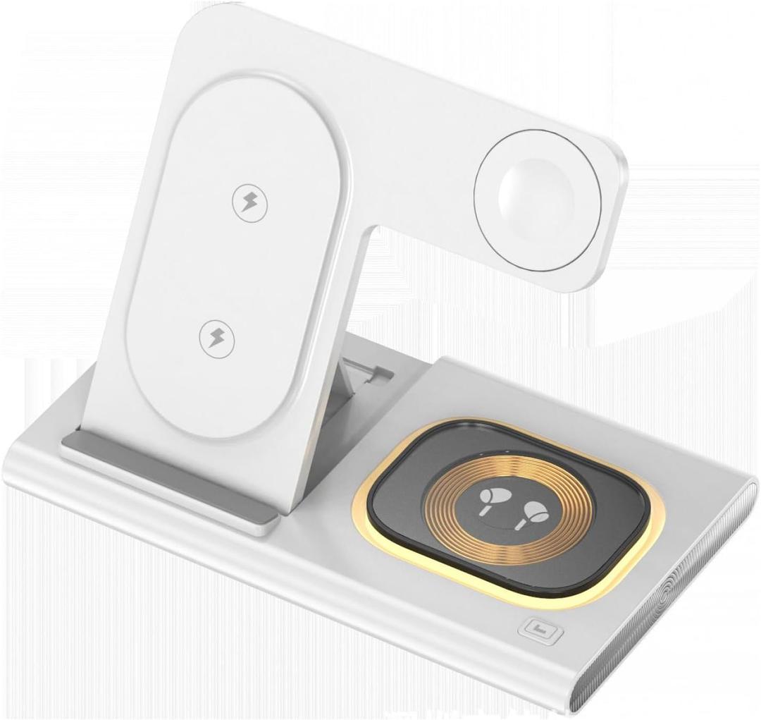 3 in-1 Wireless Charger, Support Fast Charging and Multi-Function Wireless Charging (White (Suitable for iPhone, AirPods, Iwatch))
