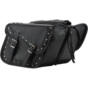 GARGOYLE BELLS Motorcycle Saddle Bags Genuine Leather Motorcycle Luggage Bag For Softails Sportsters and Choppers (With Studs, Black, 13”x13“x10”)