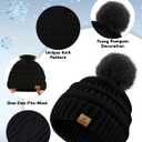 URATOT Winter Warm Sets Knitted Scarf Beanie Pompom Hat Touch Screen Gloves and Winter Ear Warmer Set for Men or Women (Black)