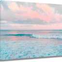 LB Pink Ocean Cloud Wall Art Teal Blue Sea and Pink Sky Canvas Wall Art Modern Nature Landscape Framed Wall Decor for Bathroom Living Room Bedroom Home Decor Ready to Hanging 16x12 Inch