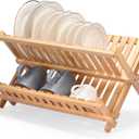 Vdomus Bamboo Dish Drying Rack - Foldable Dish Rack for Kitchen - Collapsible & Compact Wooden Plate Holder - Eco-Friendly & Functional Wood Dryer Rack for Plates - Space-Saving Storage Organizer