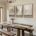 Large Framed Neutral Abstract Landscape Set of 3 Living Room Wall Art, Modern Misty Pine Forest Canvas Artwork for Walls, Beige Rustic Farmhouse Nature Wall Decor for Bedroom Hallway Office, 24x36 In, 24" W x 36" H x 3Pcs
