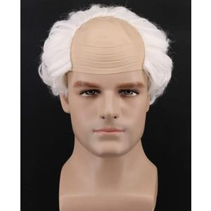 Short White Curly Old Man Bald Head Wig Receding Hairline Fluffy Wig Synthetic Soft Costumes Cosplay Costume Hair(White)