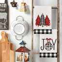 Artoid Mode Black White Buffalo Plaid Xmas Trees Joy Christmas Kitchen Towels Dish Towels, 18x26 Inch Seasonal Winter Decoration Hand Towels Set of 2