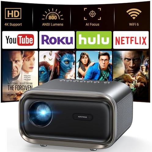 Projector with WiFi and Bluetooth: [Auto Focus/Keystone] - NICPOW Full HD 1080P 4K Supported Portable Bluetooth Projector for Gaming Devices and Phones - Ideal for Indoor Outdoor Use - Grey