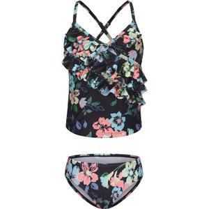 Big Girls Tankini Swimsuits Two Piece Bathing Suit Hawaiian Tie Dye Swimwear Set for Girls Black Florals Size 10/8-10 Years