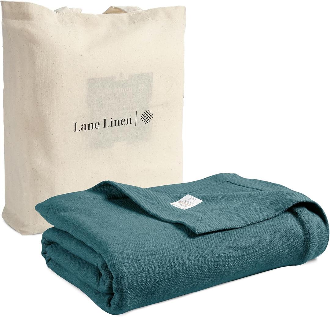 LANE LINEN 100% Cotton Twin Blanket  Lightweight, Soft & Breathable Blanket for Bed & Couch, Cooling Blankets for Hot & Cold Sleepers, Ideal for All Seasons, 68"x90"  Sage Green (Teal)