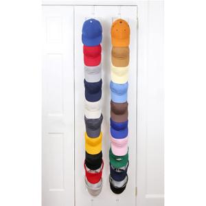 Perfect Curve Hat Organizer Cap Rack FAV | Hat Racks | Hold up to 40 caps | Over Door Organizer for Baseball Hat | Fitted & Adjustable Caps & Visors | Door Slam Proof | 2 Straps | White