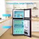 Dorm Fridge with Freezer, Small Refrigerator 3.45 Cu. Ft. with Freezer for Apartment, 7-Level Temperature Adjustable Apartment Size Fridge for Kichen, College, Office, Wood