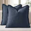 EMEMA Linen Fringe Throw Pillow Covers Set of 2 Boho Farmhouse Accent Decorative Pillowcase with Tassels for Couch Sofa Bed Living Room Home Decor 22x22 Inch, Indigo Blue
