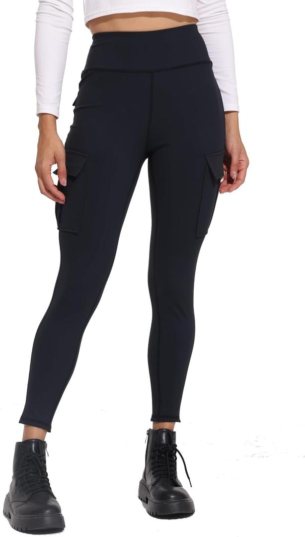 Womens Cargo Leggings Yoga Work Pants with Pockets Gym Athletic Workout Running Hiking High Waisted Tummy Control (X-Large, Black)