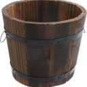 MY MIRONEY Plant Pots, Vintage Wooden Barrel Planter - Solid Rustic Garden Flower Pot with Metal Handles & Frame for Indoor Planter, Office Home Decor, Garden Home Plants, 5.91" x 4.72"
