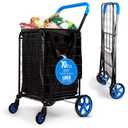 SereneLife Small Compact Folding Shopping Cart with Removable Waterproof Liner 360 Swivel Wheels, RustProof Steel Frame, 70lb Capacity Portable Grocery, Laundry & Travel Cart (Blue)