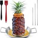 Fengzhe Al Pastor Skewer for GrillStainless Steel Vertical Skewer, Brazilian Spit Stand with 3 Spikes,2 Brushes,Ideal for Tacos Al Pastor,Shawarma, Kebabs on Smoker, Oven,with Fat Separator Tray