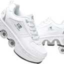 Four-Wheel 2-in-1 Roller Skate Shoes Unisex Skates Detachable Kids Sneakers with Wheels (White)