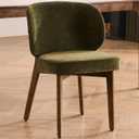 YOUNUOKE Upholstered Dining Chair, Modern Chenille Fabric Dining Room Chair with Wood Legs, Widen Backrest Comfy Side Kitchen Chairs, Green (Single Pack)