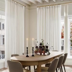 Pinch Pleated Linen 90 Inch Curtains 100 Inch Width for Living Room Divider Light Filtering Semi Sheer Cream Extra Wide Patio Curtains for Sliding Door Balcony Floor to Ceiling Picture Window 100x90