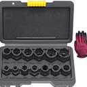 14 Pcs Bolt Nut Extractor Set with Knockout Bar, 3/8" Drive Wheel Lock Removal Kit for Extracting Damaged, Stripped Frozen Nuts & Screws Twist Socket Set, Impact Lug Nut Remover Socket Tool