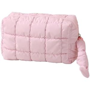 ZEROONEJIUJIU Puffy Cosmetic Bag Women Makeup Bag Travel Toiletry Pouch Make Up Organizer Bag (Pink)