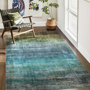 Kokia Abstract Area Rug Living Room 5x7 Colorful Washable Large Rug Bedroom Living Room Under Dining Table Soft Non Slip Stain Resistant Blue Carpet Room Decor, Oslo Teal (Ocean/Teal/Cactus/Amber)