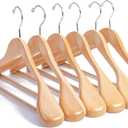 Nature Smile Wooden Suit Coat Hangers 16 inch Wood Jacket Outerwear Shirt Hangers Anti Slip Bar with Screw 6 Pack (Natural)