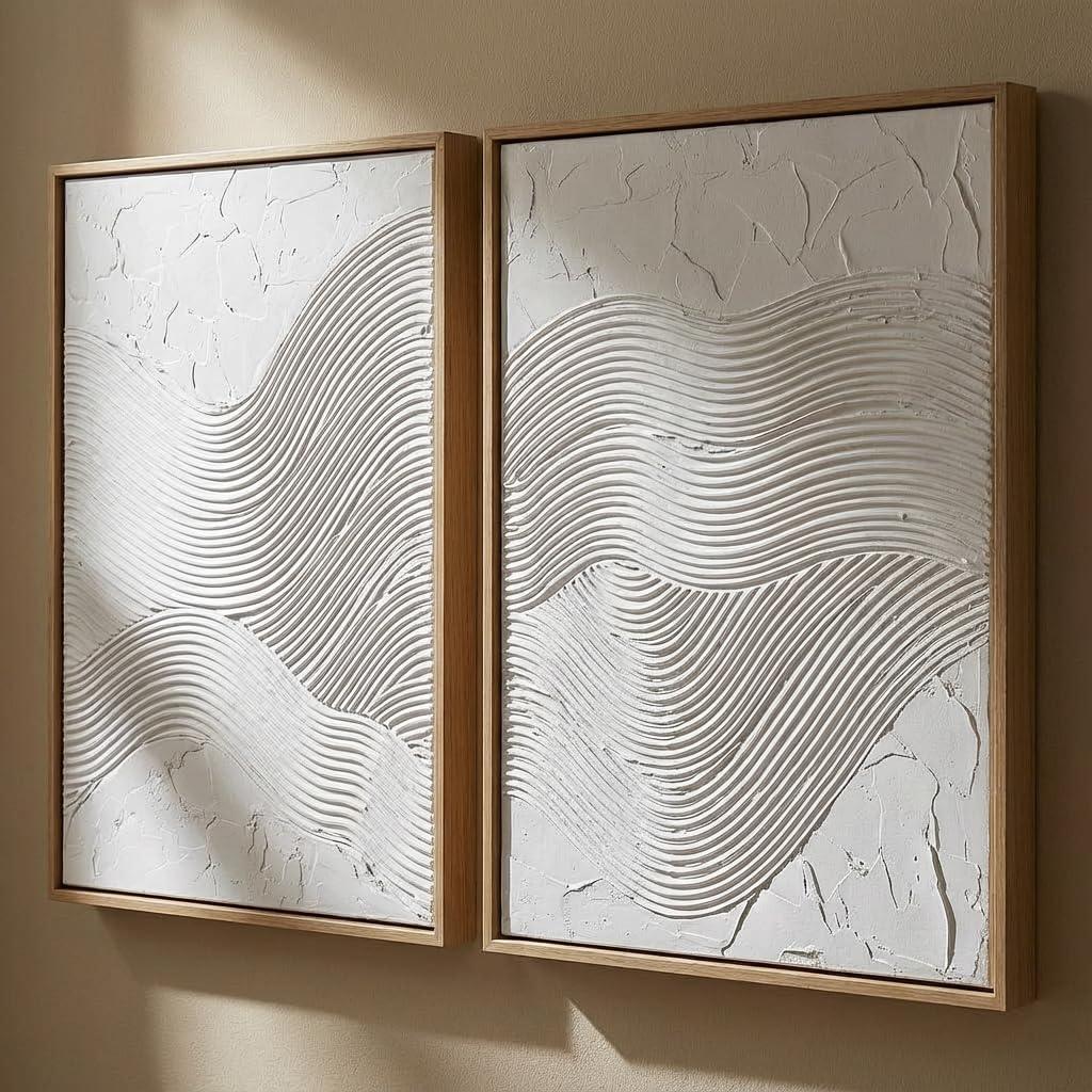 Artiluxy 3D Minimalist Textured Wall Art Set of 2 1620 in Neutral Sculptural Canvas for Living Room Bedroom Home Decor, 16x20in