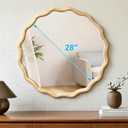 Circle Wood Mirrors for Wall, Wavy Round Bathroom Scalloped Mirror Wooden Frame 28 Inch for Living Room Farmhouse Bedroom Hallway Entryway Living Room with Shatterproof Glass Wall Mounted