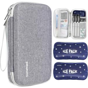 suzamed Insulin Cooler Travel Case,EVA Insulation Travel Medicine Kit with 2 Ice Packs for Diabetes Care,Insulin Pen and Other Diabetic Supplies (Grey)