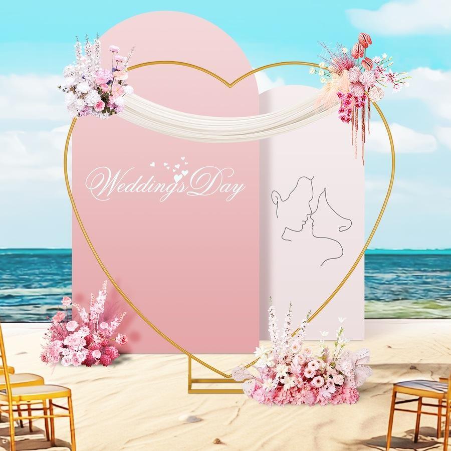 2m Gold Heart Shape Wedding Arch Stand Metal Flower Balloon Arbors Birthday Engagement Banquet Frame