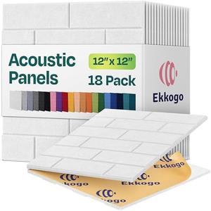 Ekkogo Acoustic Panels 18-Pack - Soundproof Wall Panels 12"X12"X0.4" Brick Style - Premium Sound Dampening - Easy Self-Adhesive Installation - White