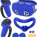 Silicone Cover Set Compatible with Meta Quest 3S Accessories, VR Protector Face Cover, Controller Grips, Front Shell Headset Cover and Lens Protective Cover for Meta/Oculus Quest 3S Accessories(Blue