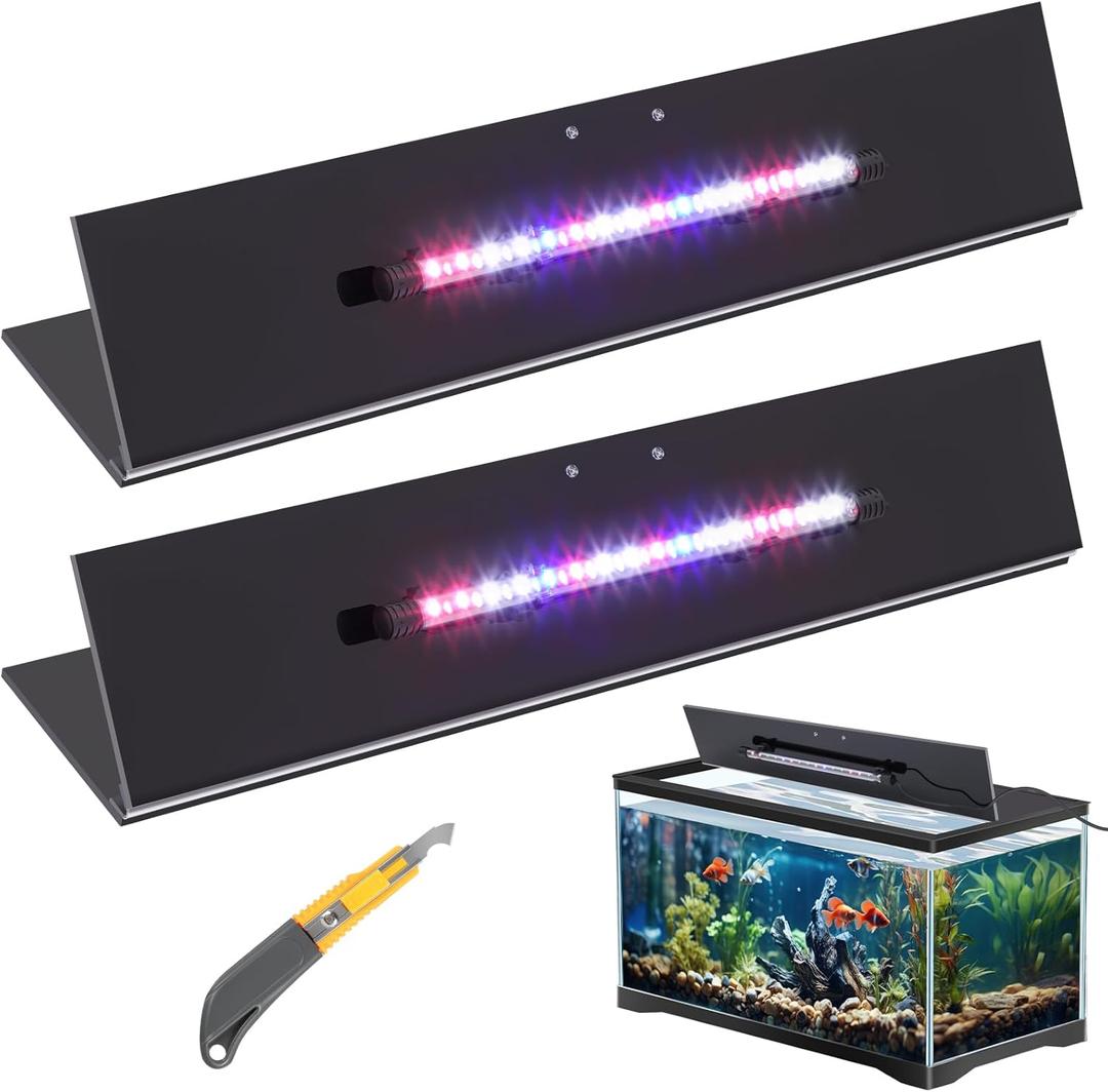 Sieral Aquarium Lids Polycarbonate Canopy with LED Light 2 Pcs Set 22.95 x 11.5 x 0.12 Inch for 33/40/55 Gallon with Center Brace Aquariums Cover Fish Tank Lid with a Hook Knife, Black