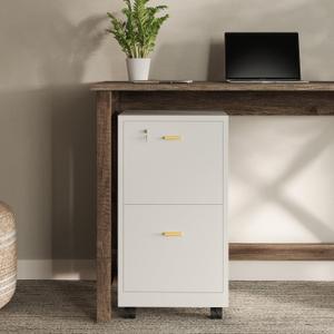 Lavish Home 2-Drawer Wooden File Cabinet with Lock, White, 16” x 27”, 15.75” x 15.75” x 27”