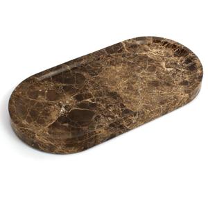 YMXYJM Genuine Real Natural Marble Tray for Bathroom, Luxury Dark Brown Stone Vanity Tray, Decorative Oval Trays for Countertop Storage, Vanity, Dresser, Kitchen, Home Decor, 11.8" x 6", Brown