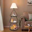 Qupui Floor Lamp with Small Round Side Table, 3-Tier Circular End Table with Storage Shelf, Round Corner Coffee Desk Nightstand for Living Room Bedroom Small Spaces, Black