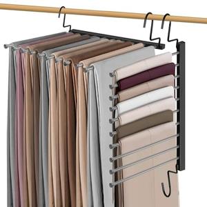 Pants Hangers Space Saving, 10-Tier Stainless Steel Closet Organizer, Plastic-Free, Collapsible Non-Slip Design Space Saving Hangers, Rotation for Legging Pant Rack, Storage and Organization