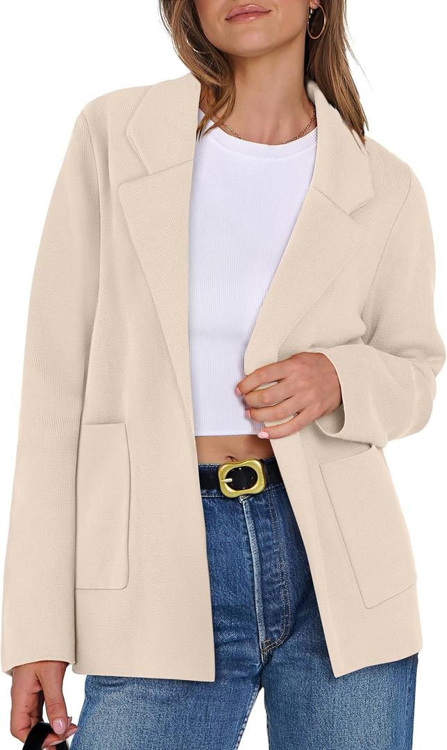 ANRABESS Womens Sweater Blazer 2025 Fall Cardigan Chunky Knit Jacket Coats Light Apricot Small (Beige, S)